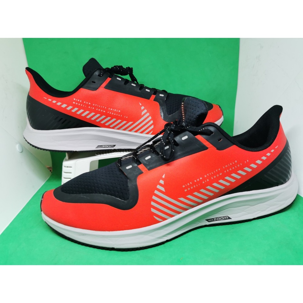 Nike Air Zoom Pegasus 36 Shield Mens Sz 15 Habanero Red Black Running AQ8005-600